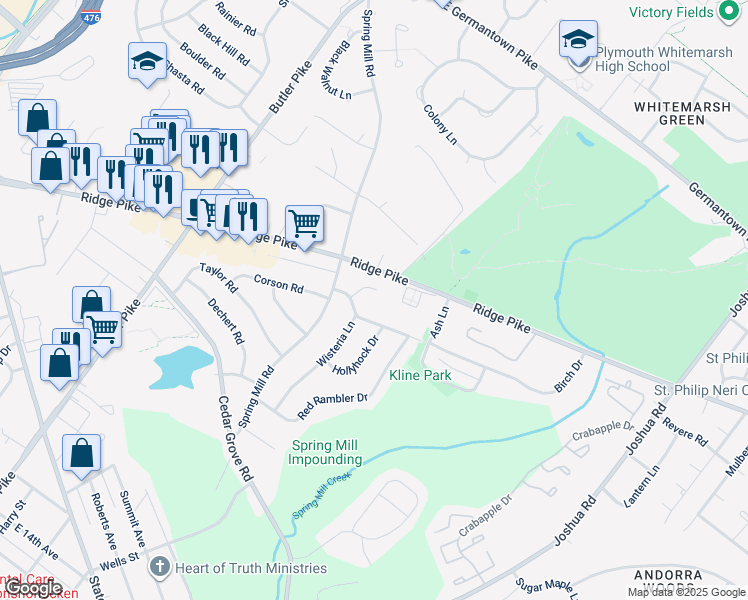 map of restaurants, bars, coffee shops, grocery stores, and more near 5 Azalea Circle in Lafayette Hill