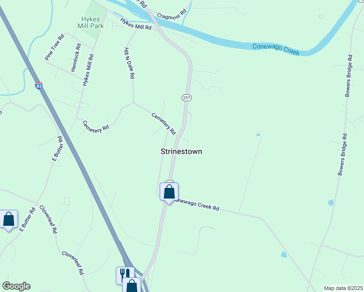 map of restaurants, bars, coffee shops, grocery stores, and more near 5725 Susquehanna Trail in Manchester