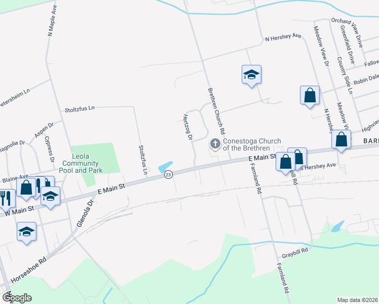 map of restaurants, bars, coffee shops, grocery stores, and more near 19 Hertzog Drive in Leacock-Leola-Bareville