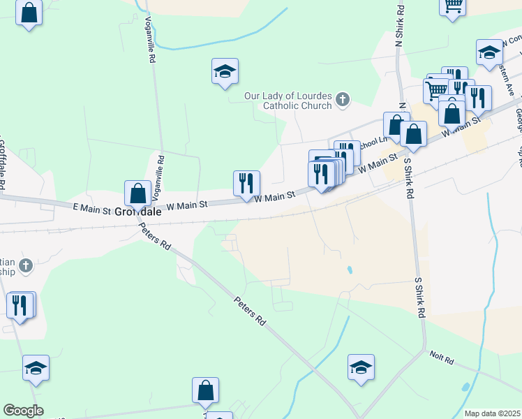 map of restaurants, bars, coffee shops, grocery stores, and more near 914 West Main Street in New Holland