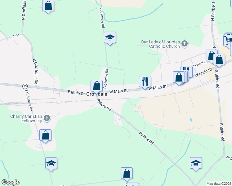 map of restaurants, bars, coffee shops, grocery stores, and more near 971 West Main Street in New Holland