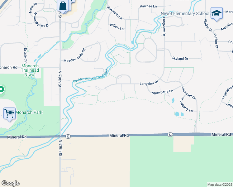 map of restaurants, bars, coffee shops, grocery stores, and more near 6482 Cherry Court in Niwot
