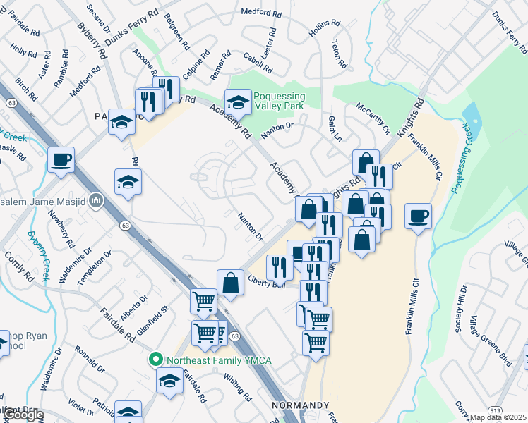 map of restaurants, bars, coffee shops, grocery stores, and more near 3758 Genesee Drive in Philadelphia