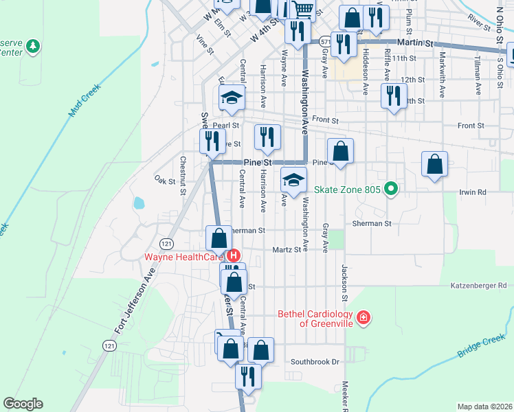 map of restaurants, bars, coffee shops, grocery stores, and more near 119 Sater Street in Greenville