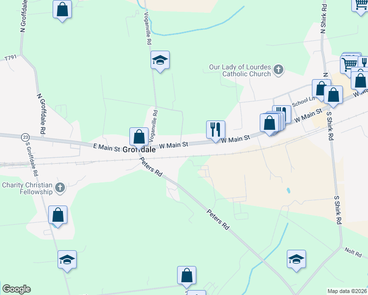 map of restaurants, bars, coffee shops, grocery stores, and more near 954 West Main Street in New Holland
