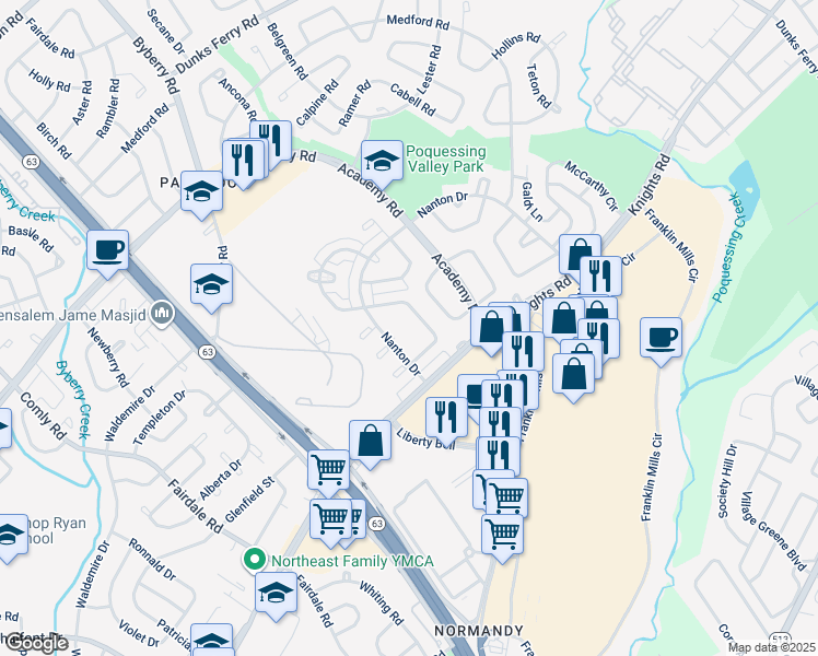 map of restaurants, bars, coffee shops, grocery stores, and more near 3721 Nanton Place in Philadelphia