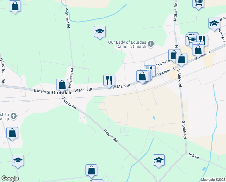map of restaurants, bars, coffee shops, grocery stores, and more near 914 West Main Street in New Holland