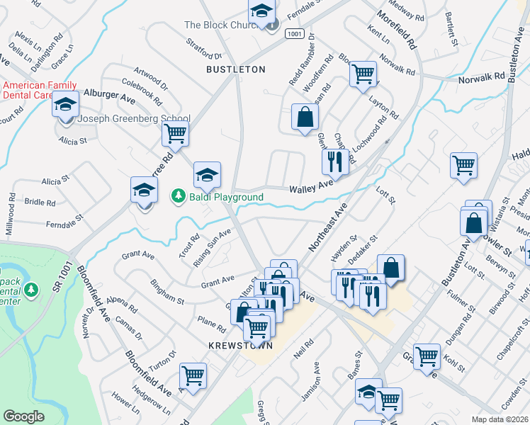map of restaurants, bars, coffee shops, grocery stores, and more near 9518 Rising Sun Avenue in Philadelphia