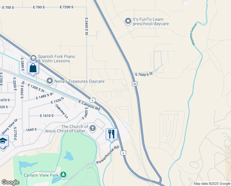 map of restaurants, bars, coffee shops, grocery stores, and more near 1366 South 3640 East in Spanish Fork