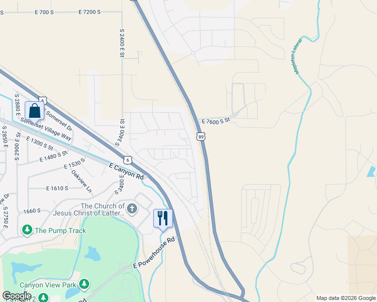 map of restaurants, bars, coffee shops, grocery stores, and more near 1373 South State Road in Spanish Fork