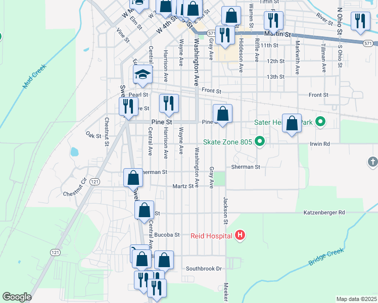 map of restaurants, bars, coffee shops, grocery stores, and more near 701 Wayne Avenue in Greenville