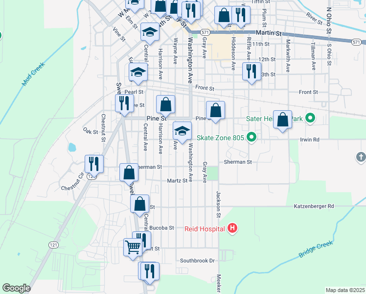 map of restaurants, bars, coffee shops, grocery stores, and more near 701 Wayne Avenue in Greenville