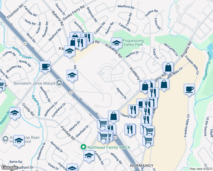 map of restaurants, bars, coffee shops, grocery stores, and more near 3638 Genesee Drive in Philadelphia