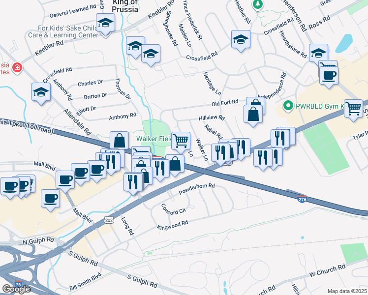 map of restaurants, bars, coffee shops, grocery stores, and more near 154 Nancy Lane in King of Prussia