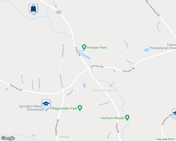 map of restaurants, bars, coffee shops, grocery stores, and more near 590 Fairview Road in Glenmoore