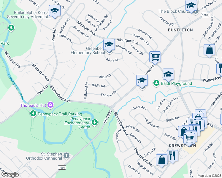 map of restaurants, bars, coffee shops, grocery stores, and more near 722 Marchman Road in Philadelphia