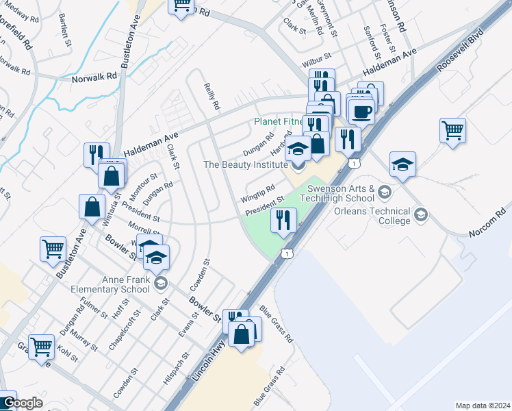 map of restaurants, bars, coffee shops, grocery stores, and more near 9926 Haldeman Avenue in Philadelphia