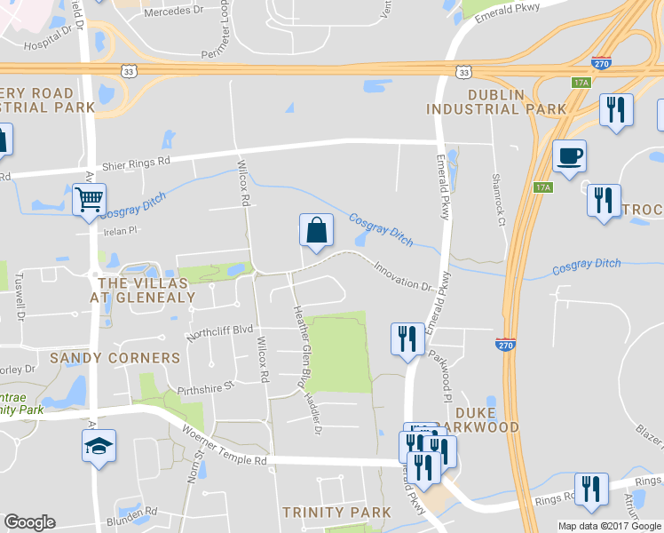 map of restaurants, bars, coffee shops, grocery stores, and more near 5804 Haddingtonshire Lane in Dublin