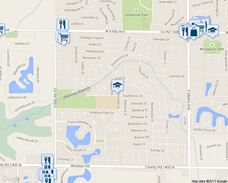 map of restaurants, bars, coffee shops, grocery stores, and more near 1914 Rugby Road in Champaign