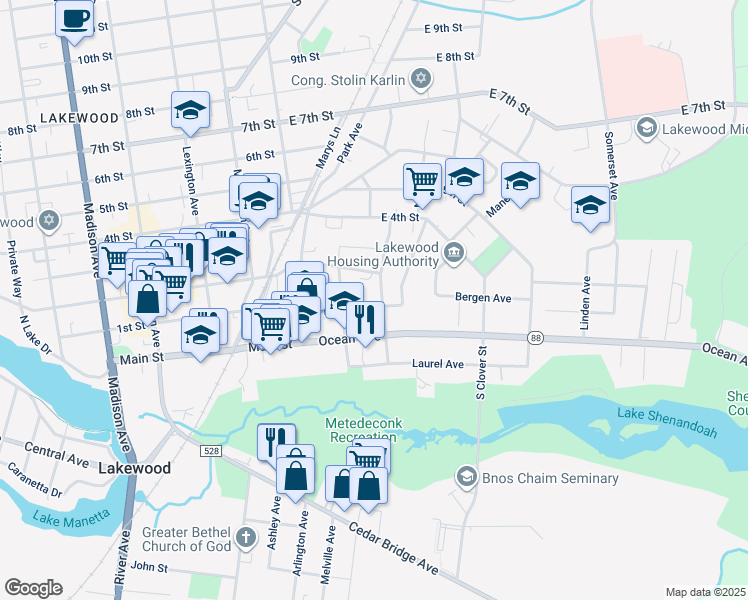 map of restaurants, bars, coffee shops, grocery stores, and more near 267 Bruce Street in Lakewood