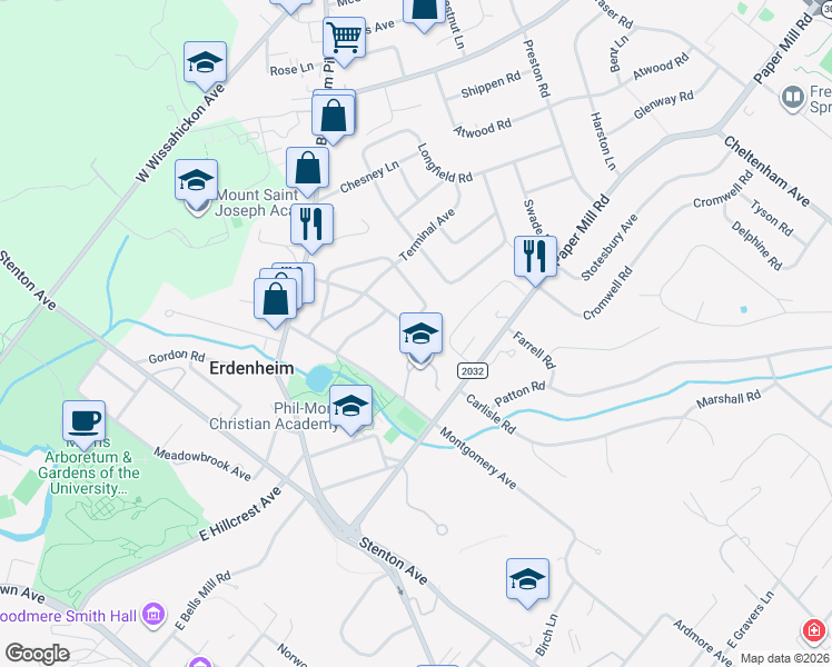 map of restaurants, bars, coffee shops, grocery stores, and more near 215 Yeakel Avenue in Erdenheim