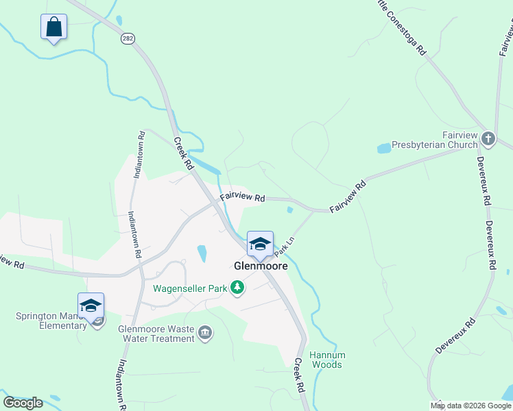 map of restaurants, bars, coffee shops, grocery stores, and more near 664 Fairview Road in Glenmoore
