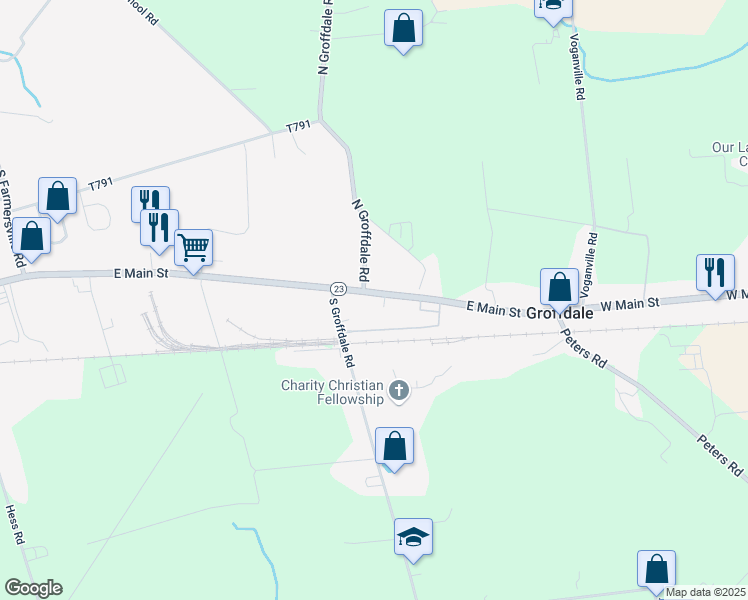 map of restaurants, bars, coffee shops, grocery stores, and more near 474 East Main Street in Leola