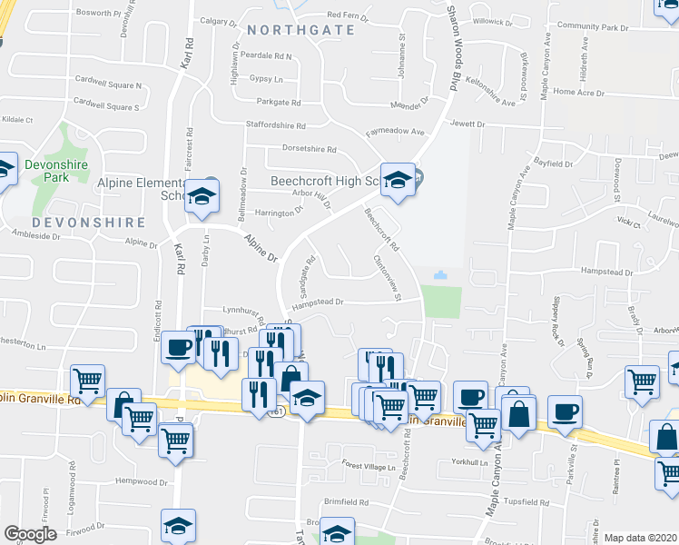 map of restaurants, bars, coffee shops, grocery stores, and more near 1876 Fairhaven Road in Columbus