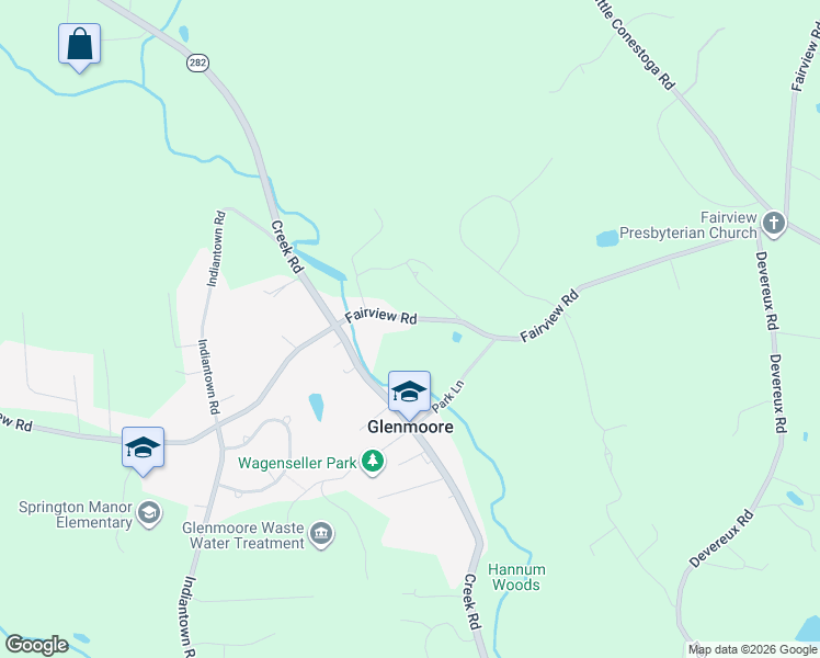 map of restaurants, bars, coffee shops, grocery stores, and more near 664 Fairview Road in Glenmoore