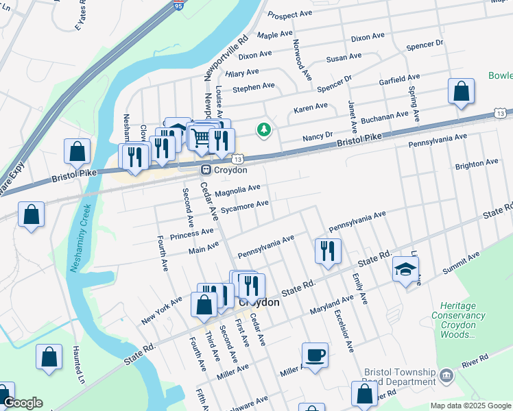 map of restaurants, bars, coffee shops, grocery stores, and more near 311 Avalon Avenue in Croydon