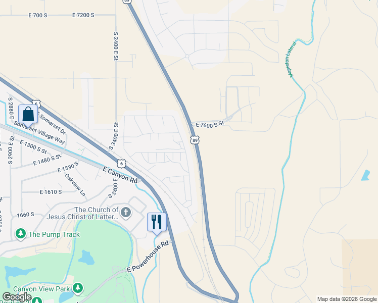 map of restaurants, bars, coffee shops, grocery stores, and more near 7596-7816 U.S. 89 in Spanish Fork