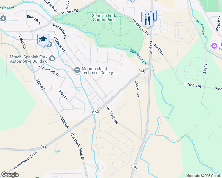 map of restaurants, bars, coffee shops, grocery stores, and more near 346 River Way Road in Spanish Fork