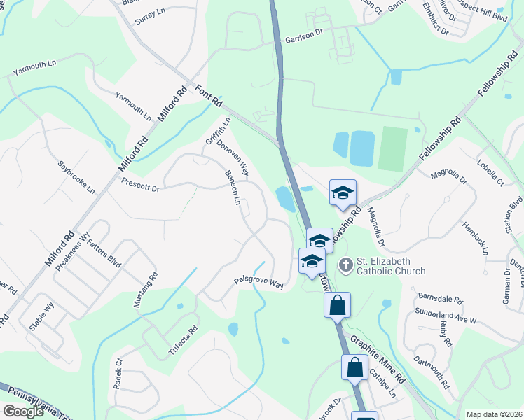 map of restaurants, bars, coffee shops, grocery stores, and more near 307 Prescott Drive in Chester Springs