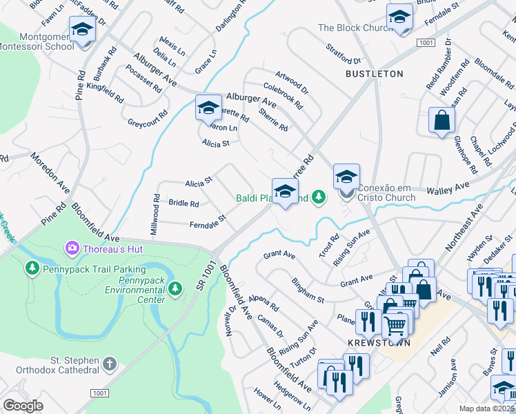 map of restaurants, bars, coffee shops, grocery stores, and more near 8712 Verree Road in Philadelphia