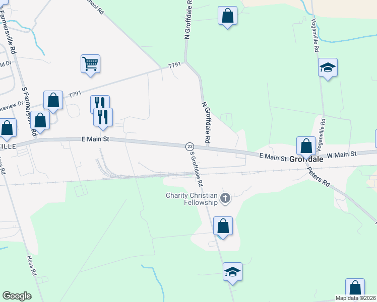 map of restaurants, bars, coffee shops, grocery stores, and more near 446 East Main Street in Leacock-Leola-Bareville