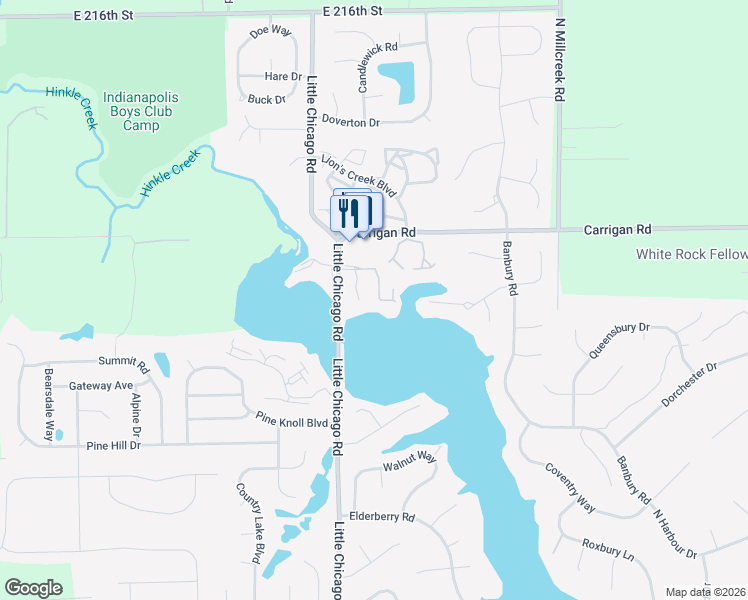 map of restaurants, bars, coffee shops, grocery stores, and more near 219 Waterfront Court in Noblesville