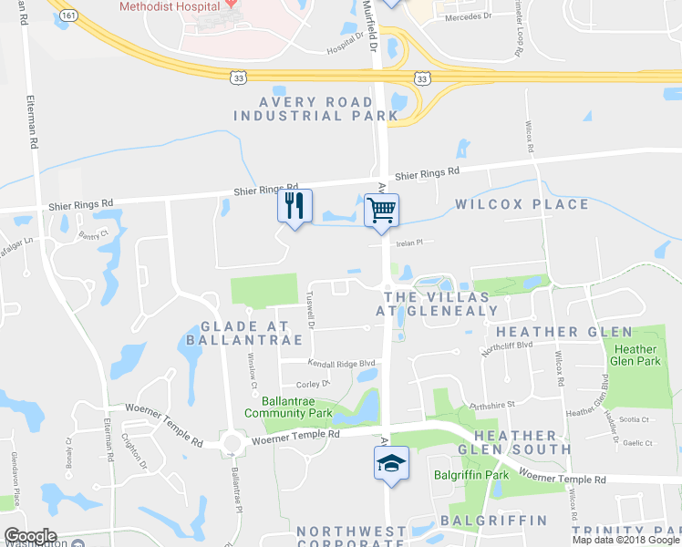 map of restaurants, bars, coffee shops, grocery stores, and more near 6165 Tuswell Drive in Dublin