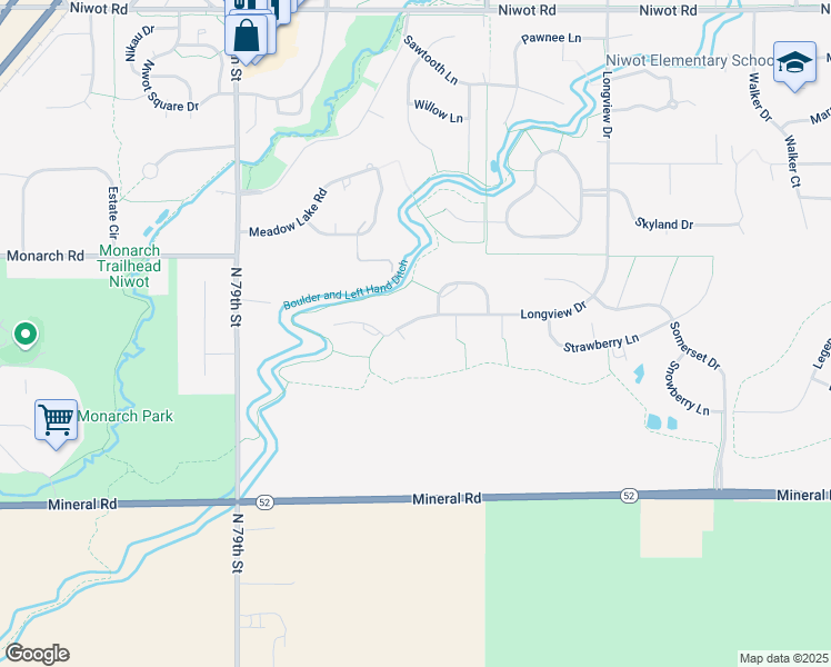 map of restaurants, bars, coffee shops, grocery stores, and more near 6482 Cherry Court in Niwot