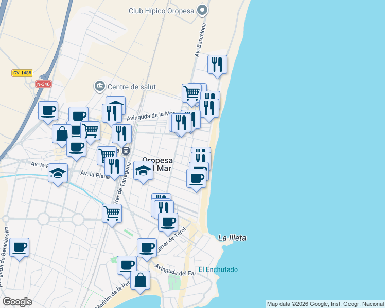 map of restaurants, bars, coffee shops, grocery stores, and more near 4 Carrer de Conca in Orpesa