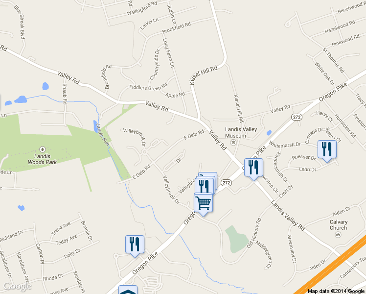 map of restaurants, bars, coffee shops, grocery stores, and more near 172 Valleybrook Dr in Lancaster