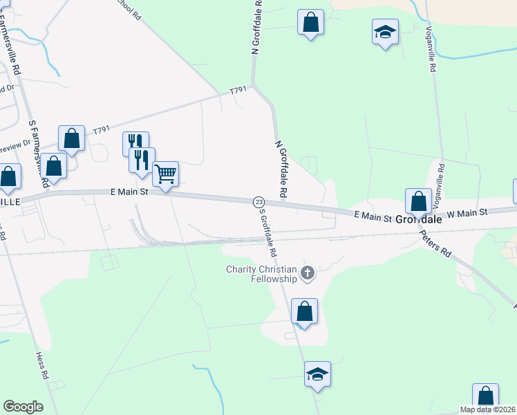 map of restaurants, bars, coffee shops, grocery stores, and more near 446 East Main Street in Leacock-Leola-Bareville