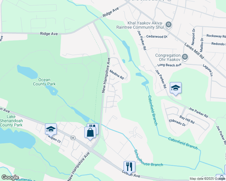 map of restaurants, bars, coffee shops, grocery stores, and more near 154 Woodlake Manor Drive in Lakewood Township
