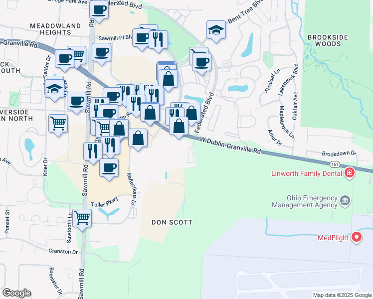 map of restaurants, bars, coffee shops, grocery stores, and more near 6667 Wesbury Park Avenue in Columbus