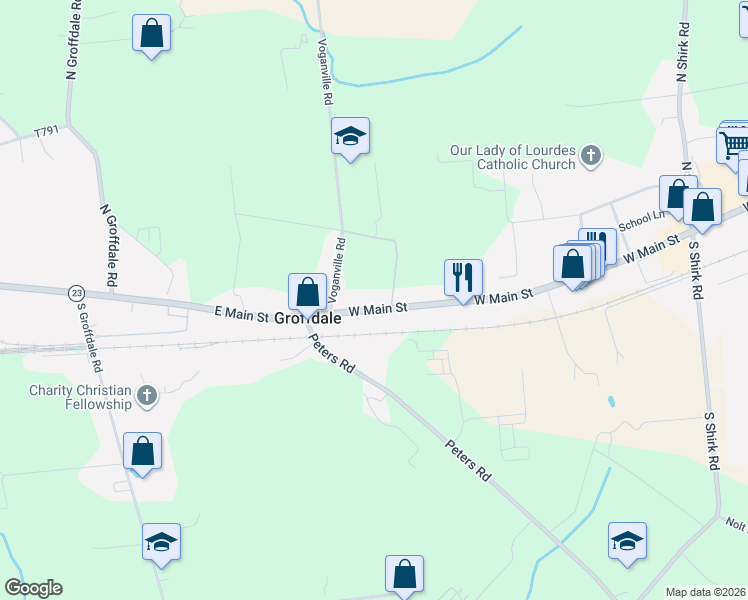 map of restaurants, bars, coffee shops, grocery stores, and more near 971 W Main St in New Holland