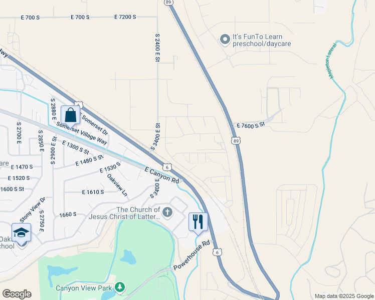 map of restaurants, bars, coffee shops, grocery stores, and more near 3547 East 1360 South in Spanish Fork