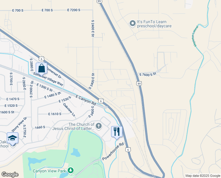 map of restaurants, bars, coffee shops, grocery stores, and more near 3547 East 1360 South in Spanish Fork