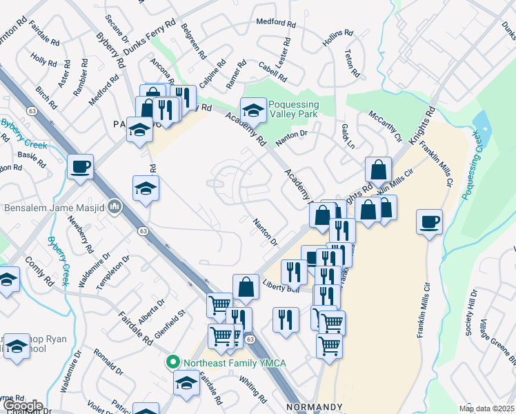 map of restaurants, bars, coffee shops, grocery stores, and more near 3716 Genesee Drive in Philadelphia