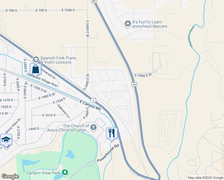 map of restaurants, bars, coffee shops, grocery stores, and more near 3601 East 1360 South in Spanish Fork