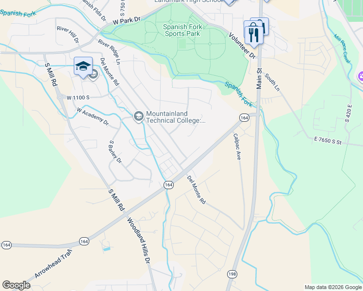map of restaurants, bars, coffee shops, grocery stores, and more near 1384 River Ridge Lane in Spanish Fork