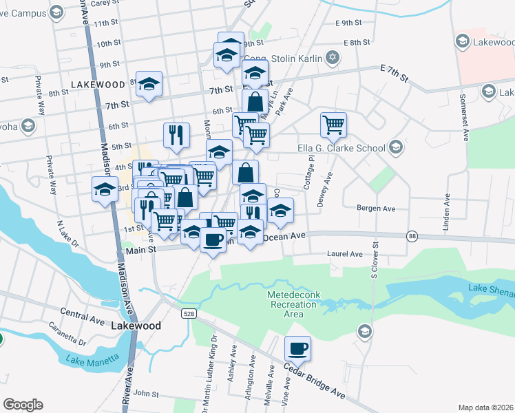 map of restaurants, bars, coffee shops, grocery stores, and more near 1 Kedma Drive in Lakewood